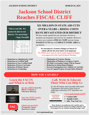 flyer with headline announcing how residents can help with budget cuts